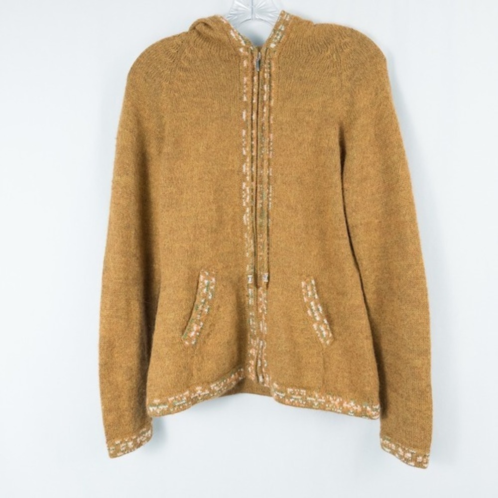 The Alpaca Connection Handmade Full Zip Hooded Sweater Medium* Tan‎ Boho Granola
